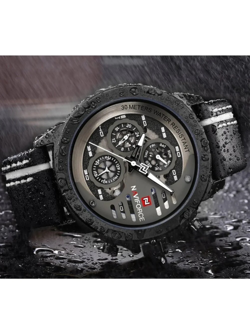 Men's All Black Analog Quartz Leather Band Waterproof Sport Military Wrist Watch